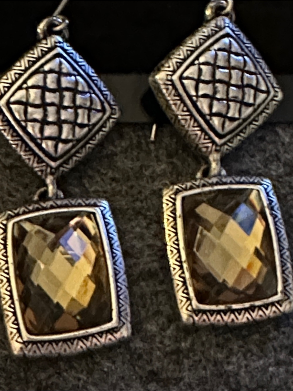 Silver-Tone Dangle Earrings with Faceted Brown Stones